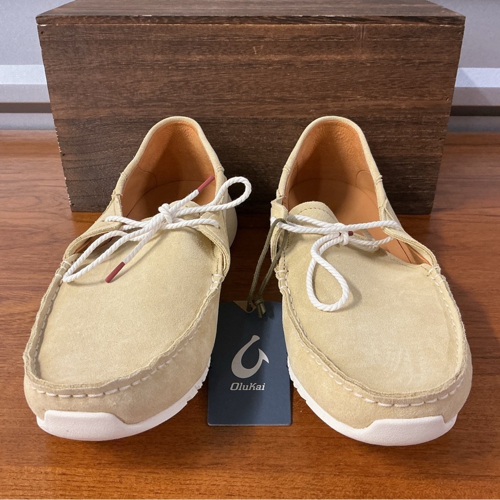 Olukai Men Ka’a Tan Leather Moc Toe Lace Up Driver Loafer Size 11.5